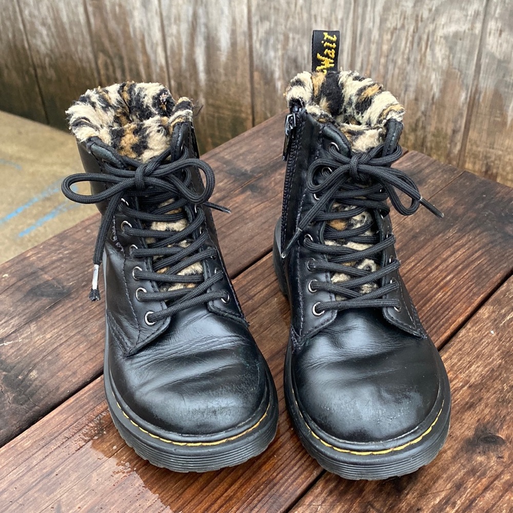 Dr. Martens Kids Black Boots with Animal Print